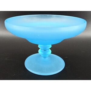Vtg Tiffin Satin Sky Blue Glass Open Compote Round Pedestal 6.75x4.5" Depression